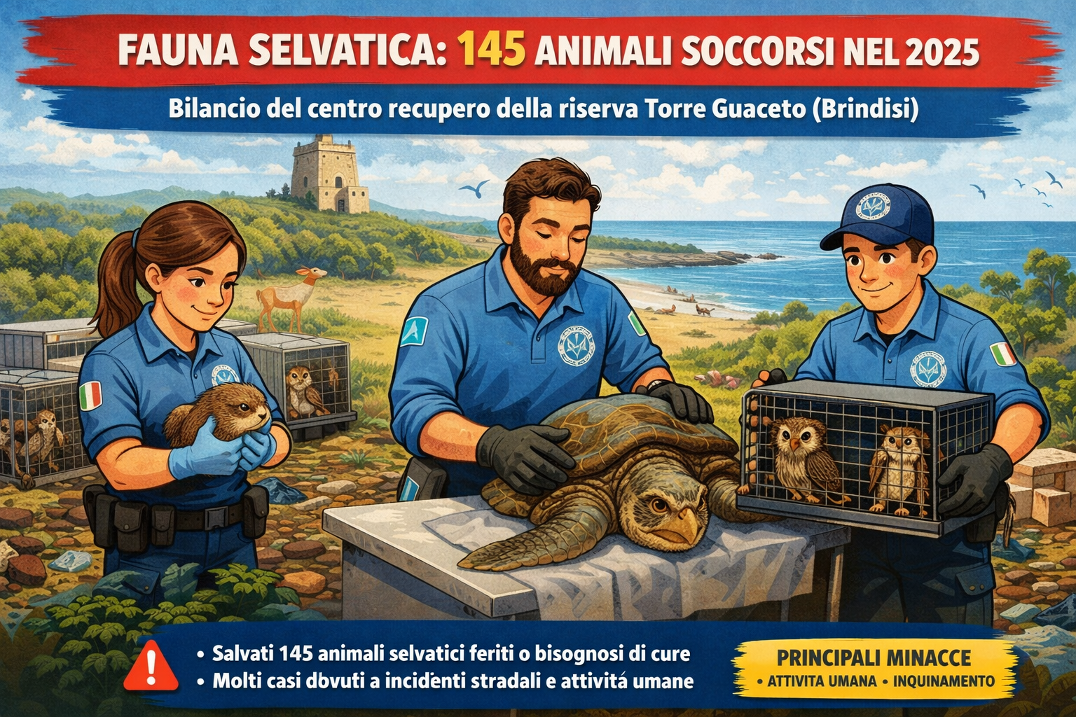 Fauna selvatica – 145 animali soccorsi nel 2025 a Torre Guaceto
