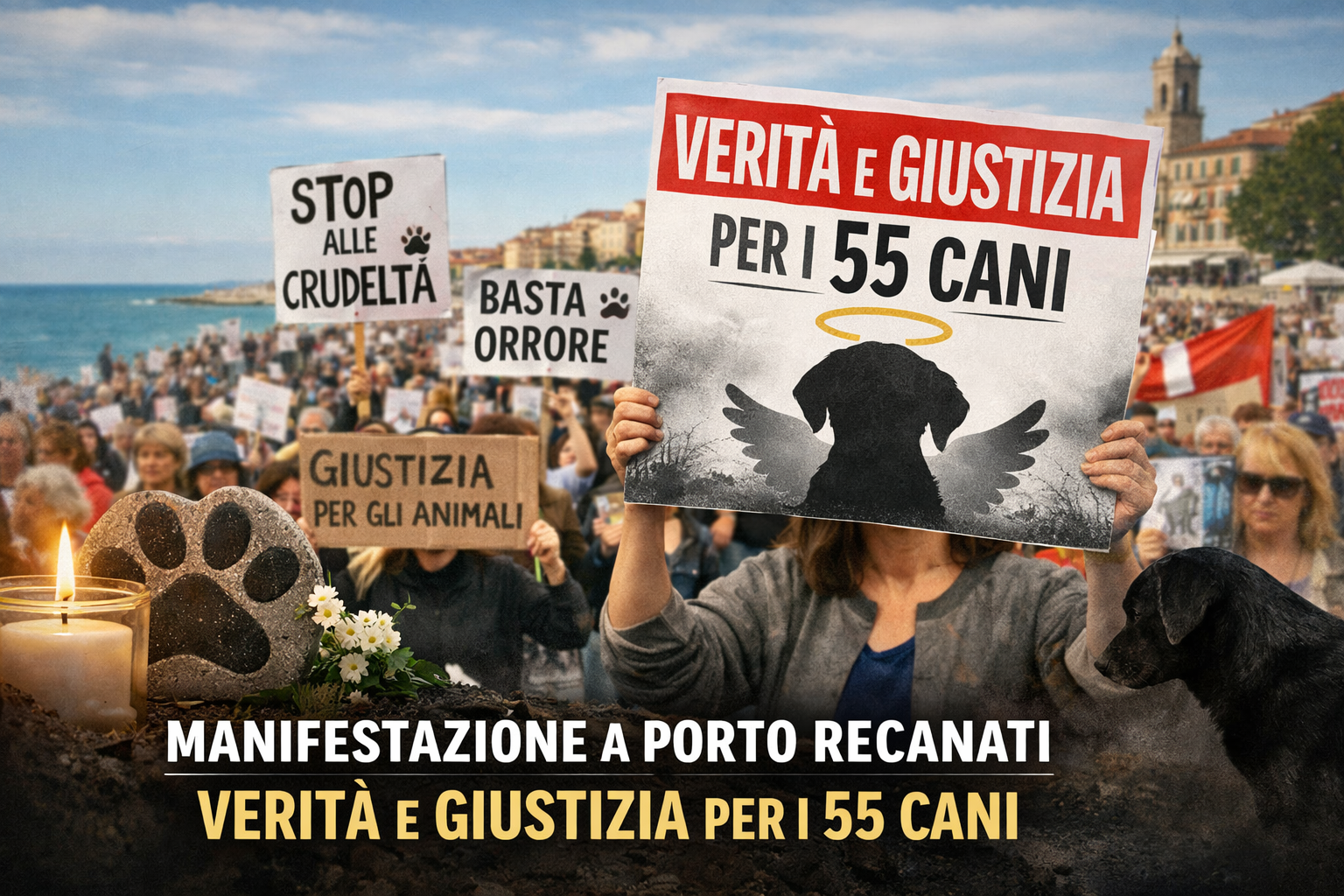 Manifestazione a Porto Recanati: verità e giustizia per i 55 cani ritrovati senza vita