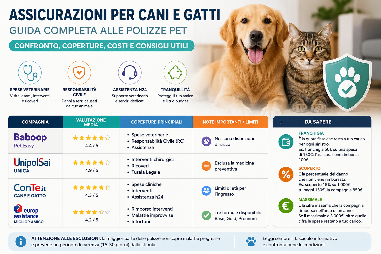 Migliore Assicurazione per Cani e Gatti 2026: confronto tra polizze pet, costi e cosa coprono davvero