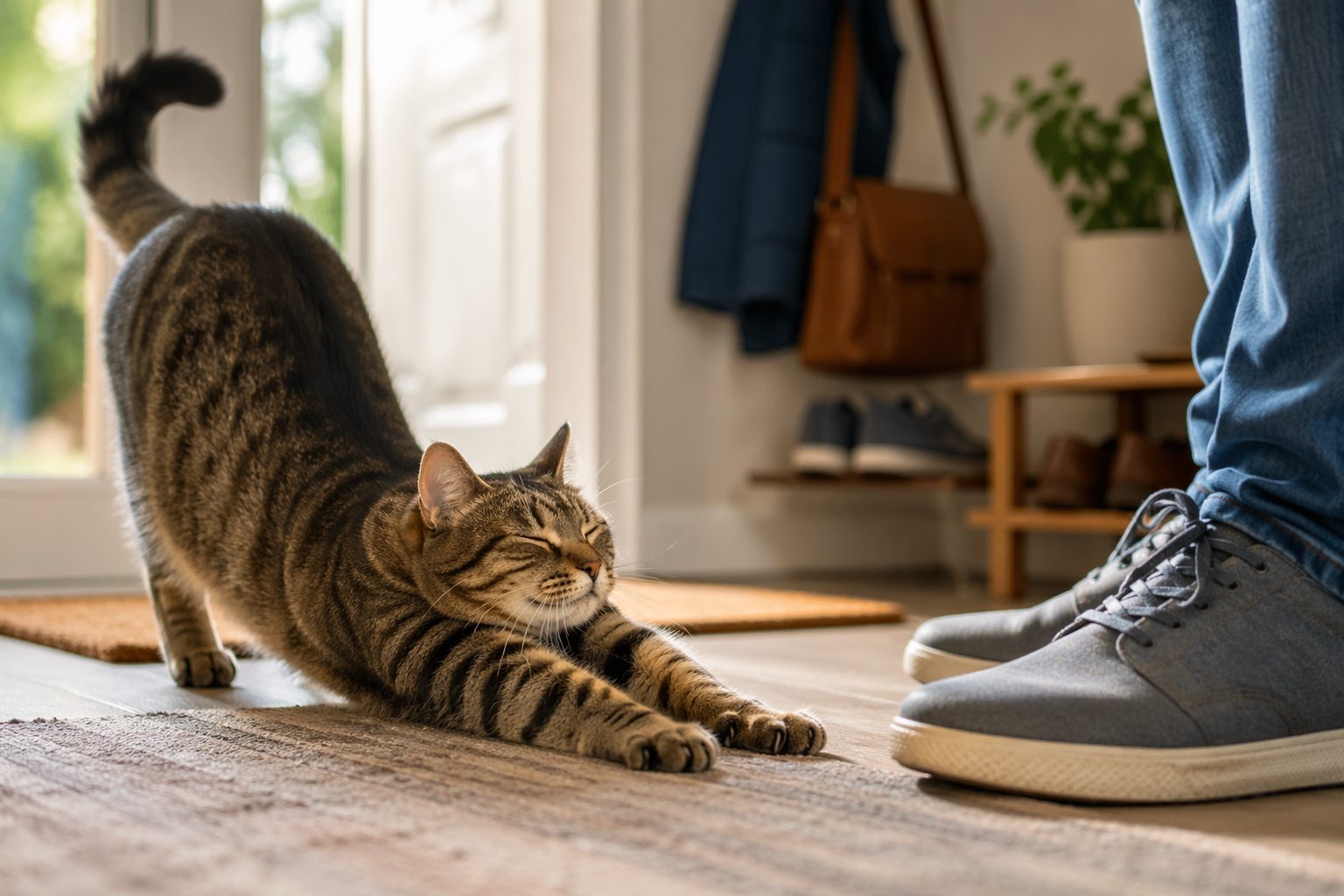 Perché il gatto si stiracchia quando ti vede? Significato e spiegazione reale
