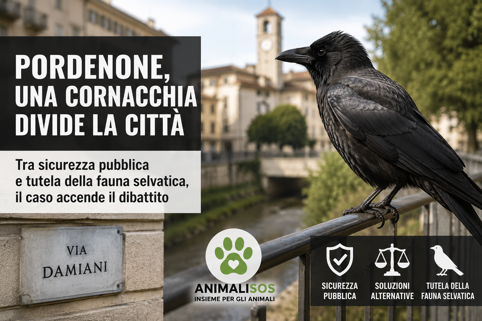 Pordenone, una cornacchia divide la città: tra sicurezza pubblica e tutela della fauna selvatica