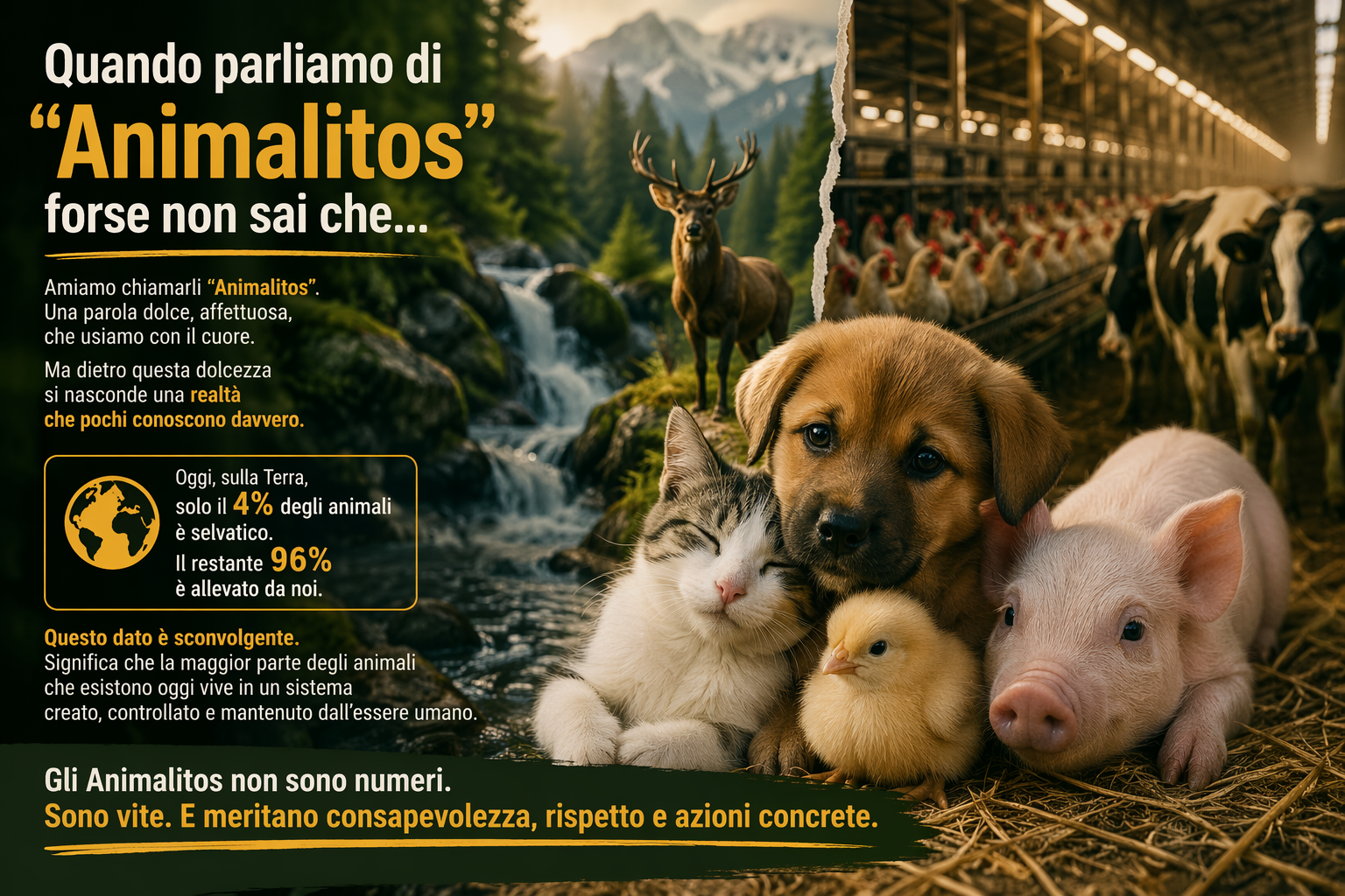 Quando parliamo di “Animalitos”, forse non sai che il 96% degli animali sulla Terra dipende da noi